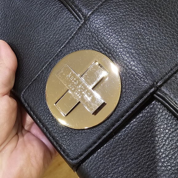 Kate Spade Black Leather 2 Way Clutch Shoulder Handbag Gold Chain & Dustbag EUC - Picture 6 of 16